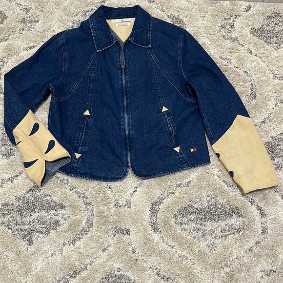 VINTAGE Tommy Hilfiger Denim Zip Jacket With Creme Suede Cuffs - Picture 6 of 12